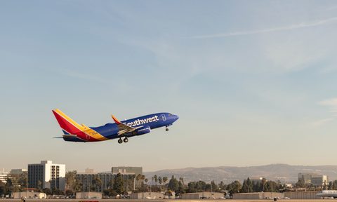 Southwest Airlines airplane taking off from the runway