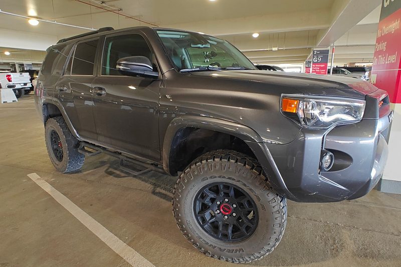 Gray Toyota 4Runner (Turo car rental) parked in the garage at Salt Lake City airport.