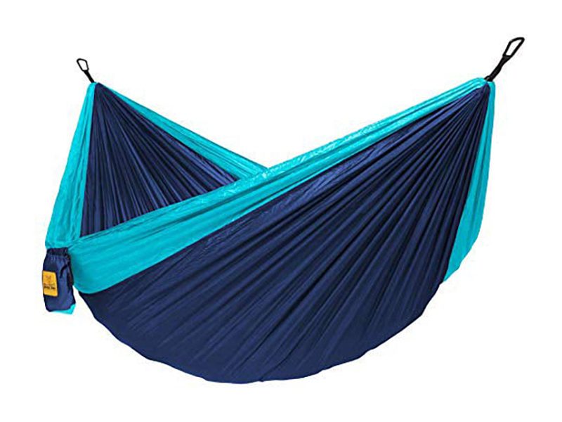 Wise Owl Outfitters Camping Hammock (in blue), isolated against a plain white background.