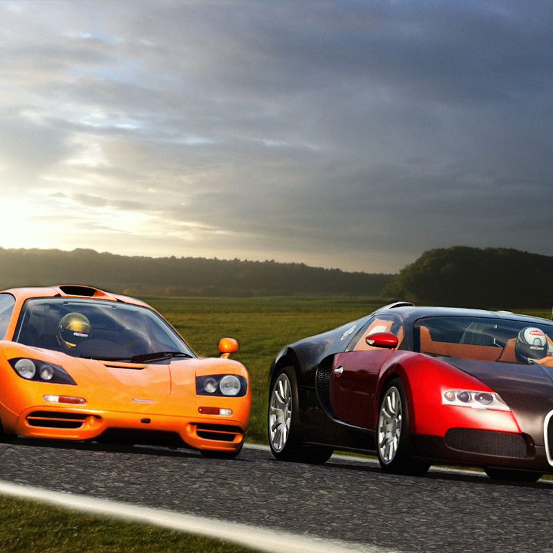 McLaren F1 Bugatti Veyron race front view