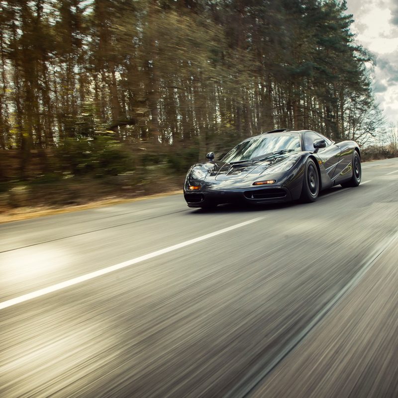 1992 McLaren F1 silver front 3/4 view driving