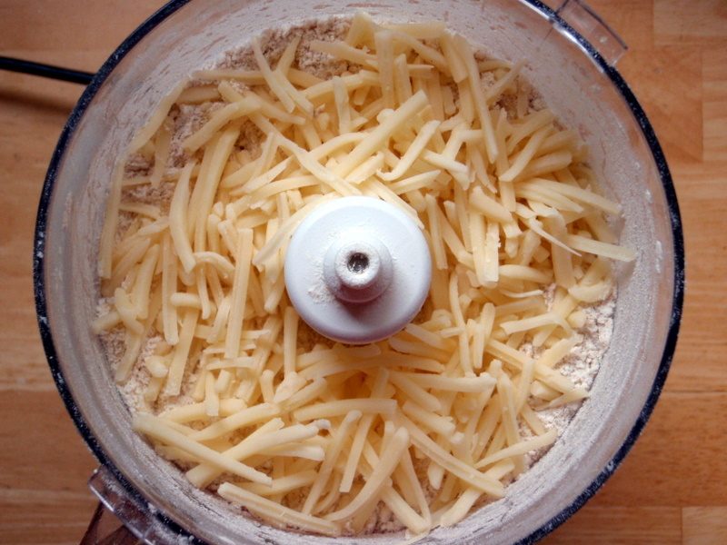 Shredded cheese in food processor