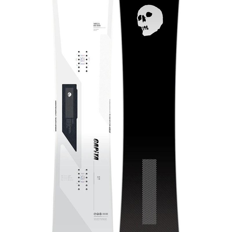 The CAPiTA Mega Death snowboard on a white background