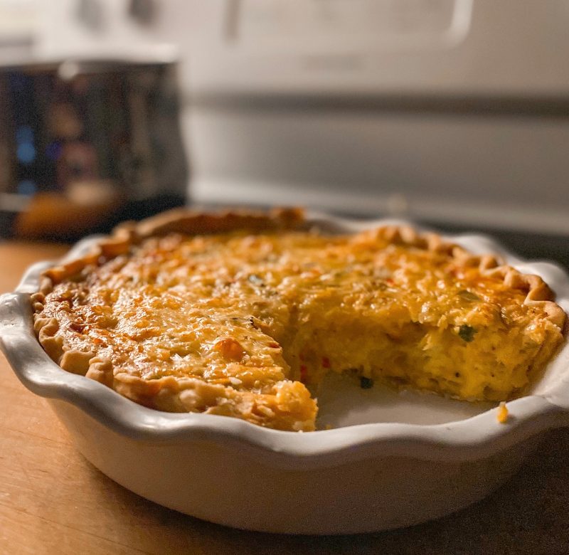 Quiche in a white dish