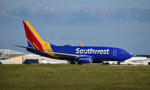 A grounded Southwest Airlines airplane