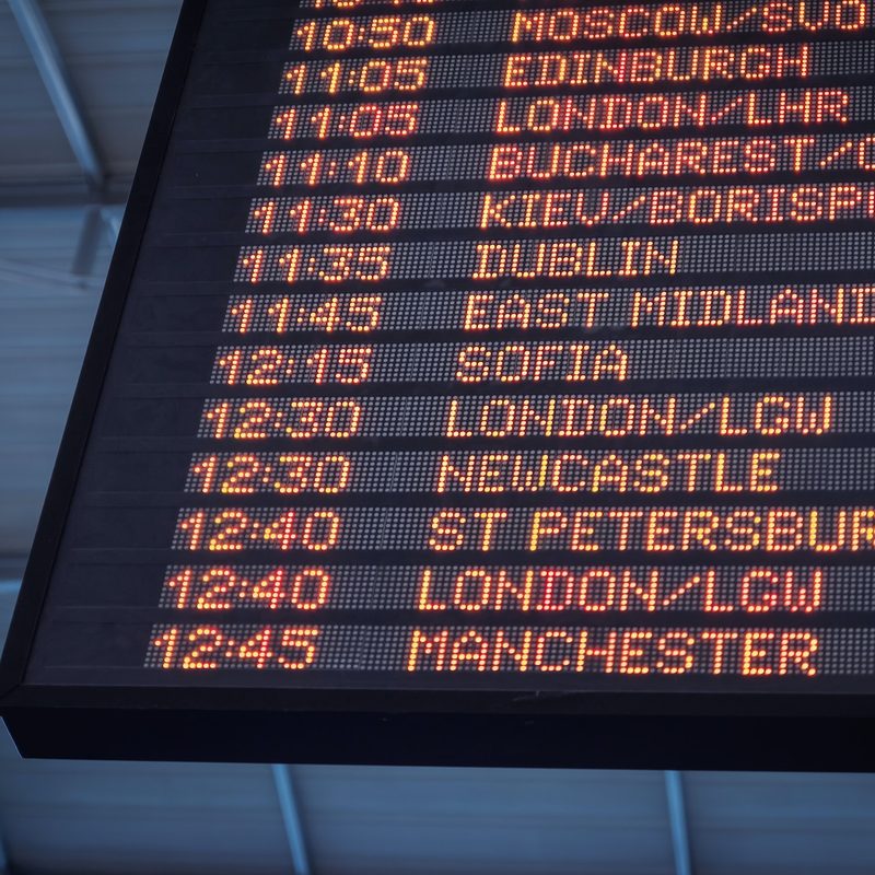 An airport flight board.