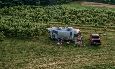 Aerial shot of the Airstream Trade Wind Travel Trailer.