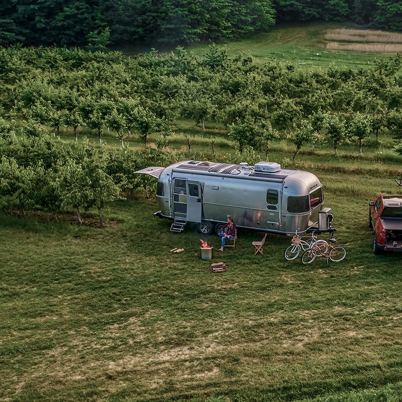 Aerial shot of the Airstream Trade Wind Travel Trailer.