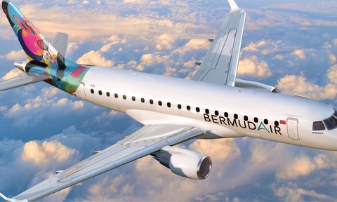 A view of a BermudAir flight in the sky.