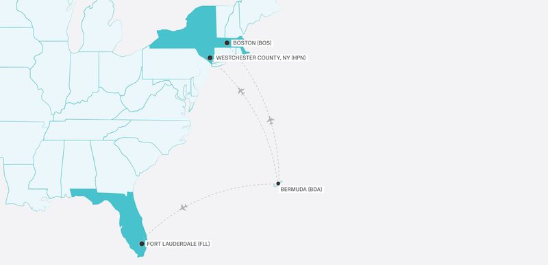 A map of the BermudAir flight route.