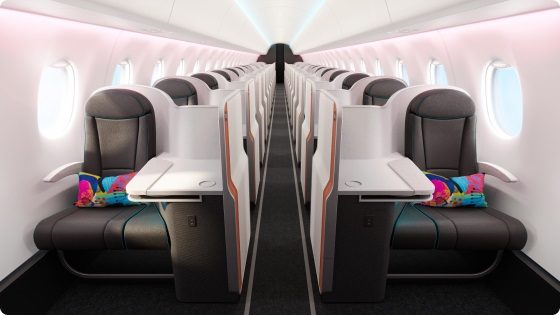 A view of the inside cabin of a BermudAir flight.