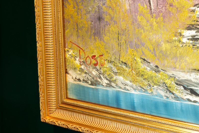 An up close look at Bob Ross's signature on his painting.