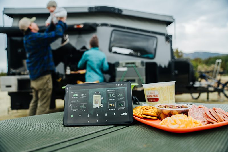 Garmin O.N.E. tablet app for controlling electrical system of the Boreas Campers EOS-12 camper travel trailer.