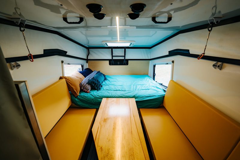 Interior of the Boreas Campers EOS-12 camper trailer.