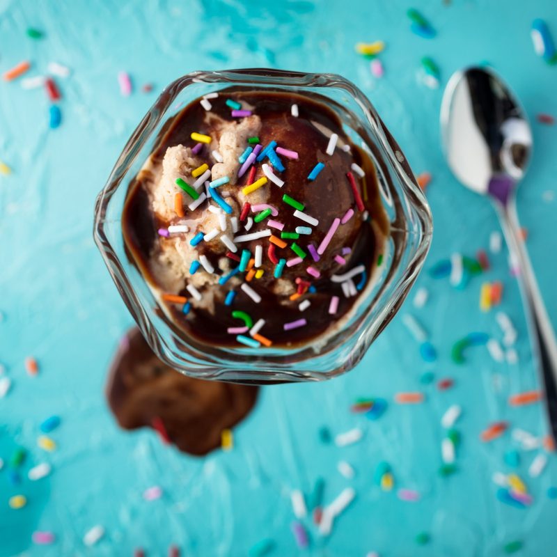 ice cream sundae with chocolate sauce