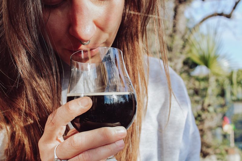 Sniffing a stout in a glass