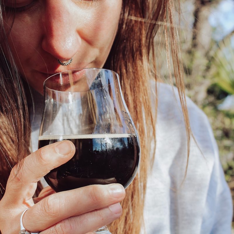 Sniffing a stout in a glass