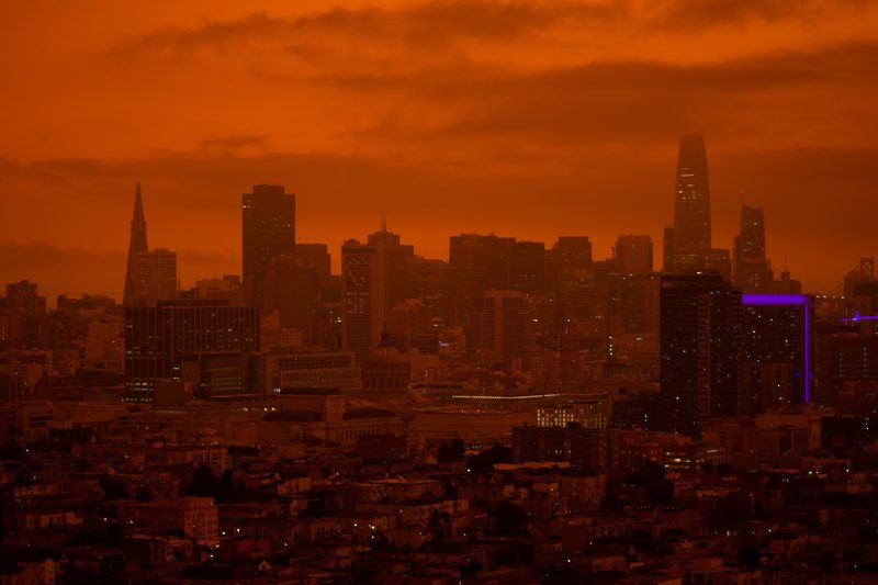 Thick dark haze over the San Francisco skyline after the Labor Day fires of 2020.