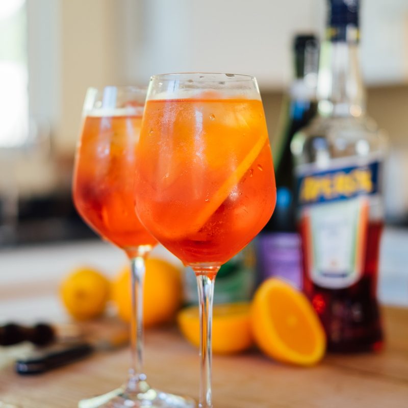 Two glasses of Aperol spritz