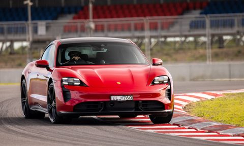 Porsche Taycan EV on a track