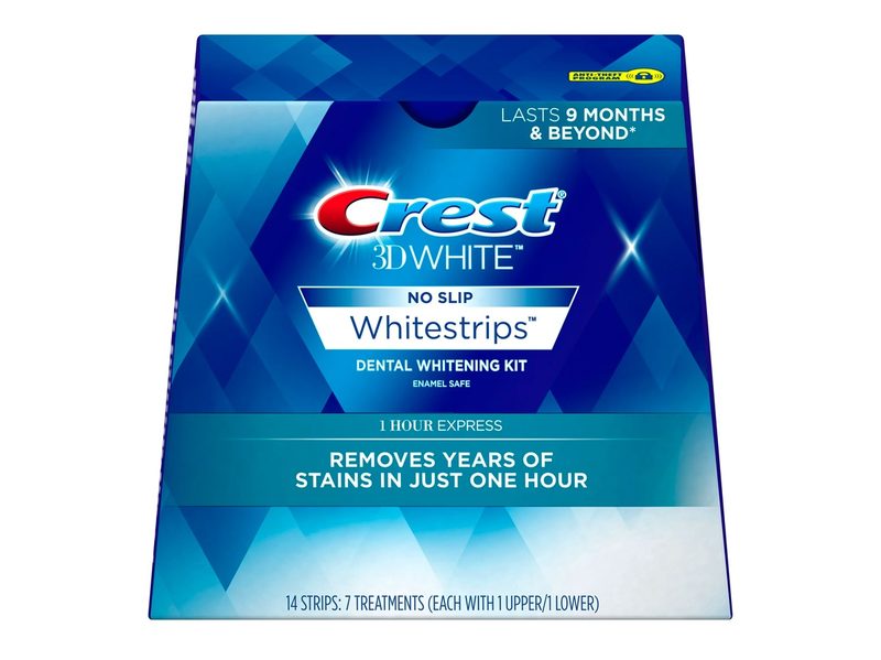 The Crest 3D Whitestrips 1-Hour Express 14-pack against a white background.