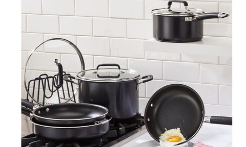 The Cuisinart 9-Piece Cookware Set scatters around a kitchen.