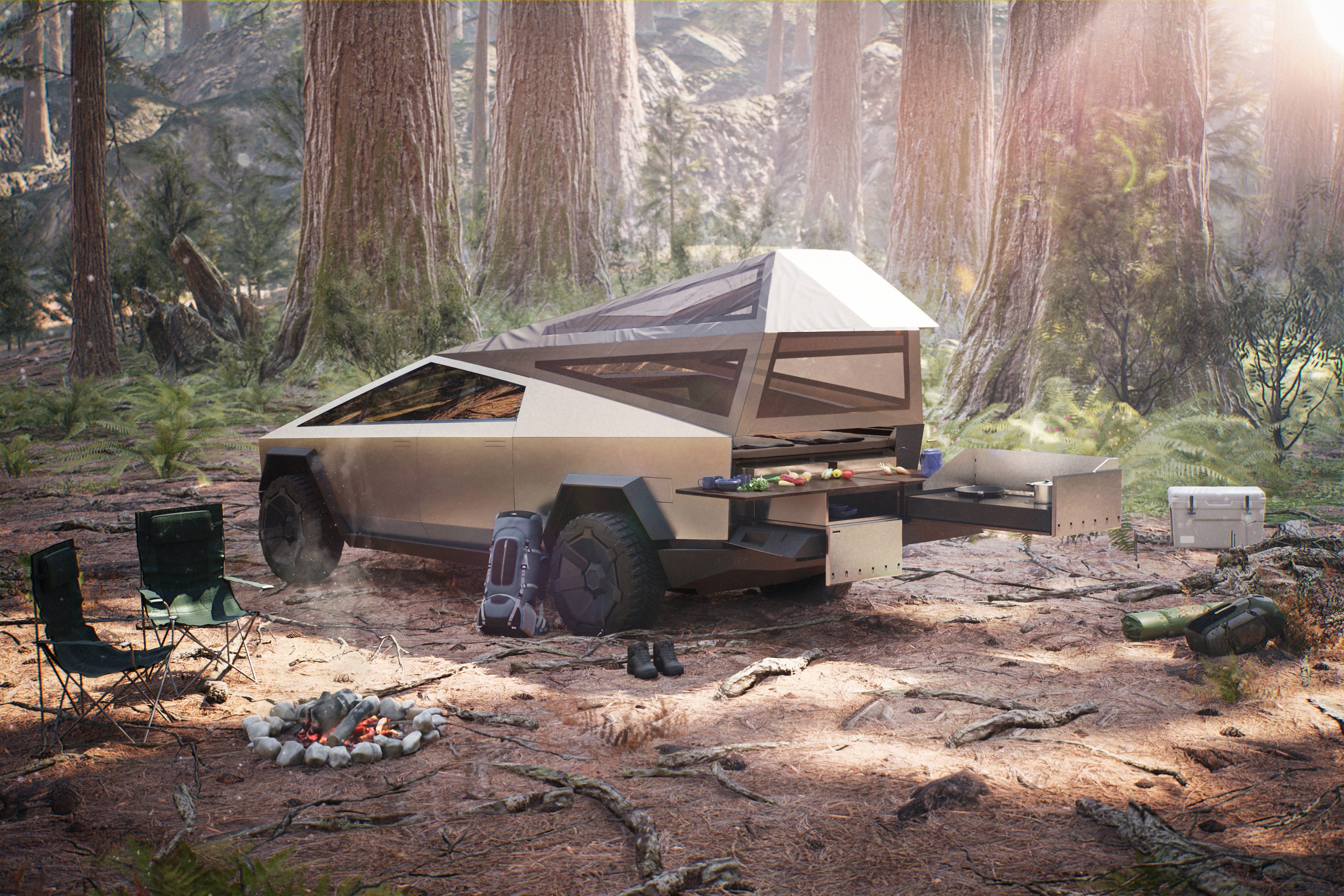 Cybertruck camping setup