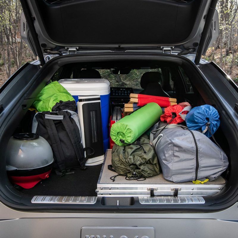 Kia EV6 cargo space with camping gear
