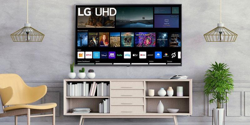 The LG 86-inch UQ75 Series 4K TV placed in a living room.