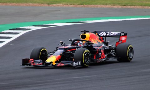 Max Verstappen driving a Red Bull F1 race car.