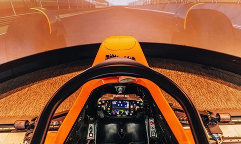 McLaren F1 racing simulator driver's view from inside the simulator