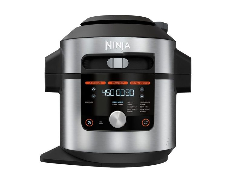 The Ninja Foodi 14-in-1 8-quart XL Pressure Cooker, clearly showing its digital front and smart lid.