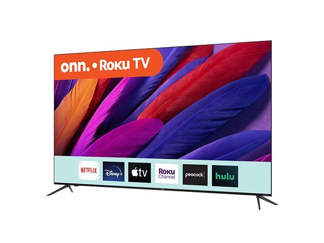 The Onn. 75-inch Frameless Roku TV on a white background.