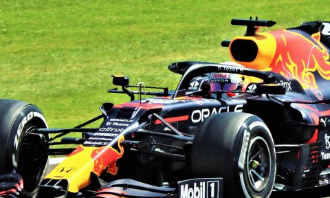 Pirelli F1 racing tires on Red Bull Racing Formula 1 race car.