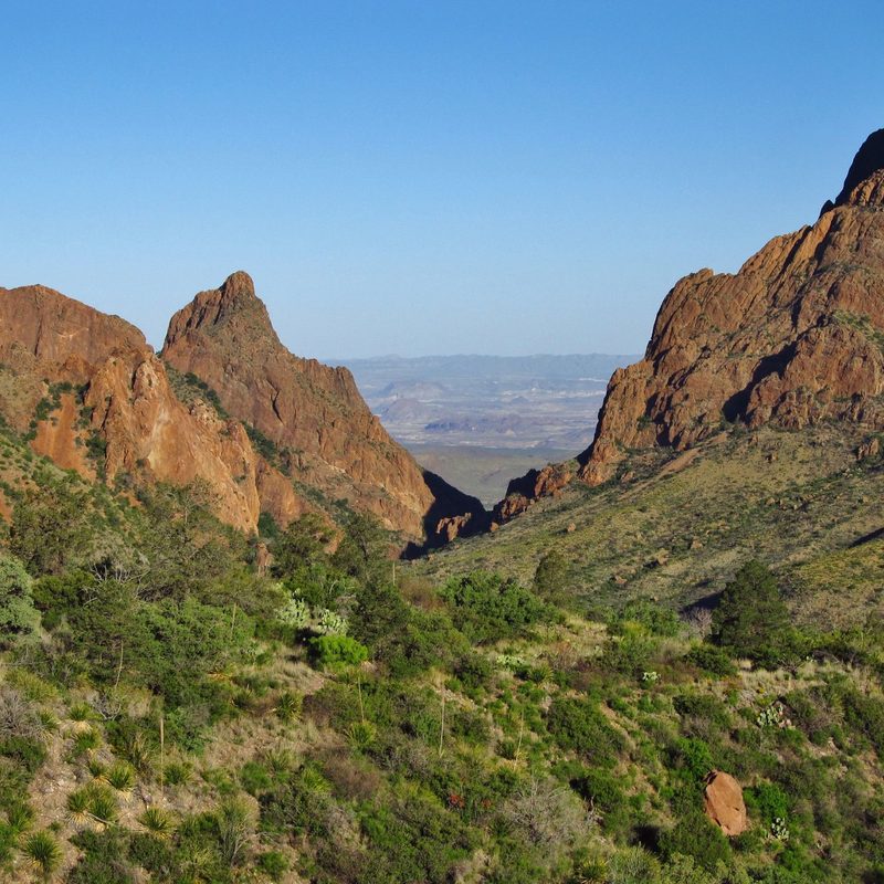 A scenic view between two rocky mountains in Big Bend State Park
