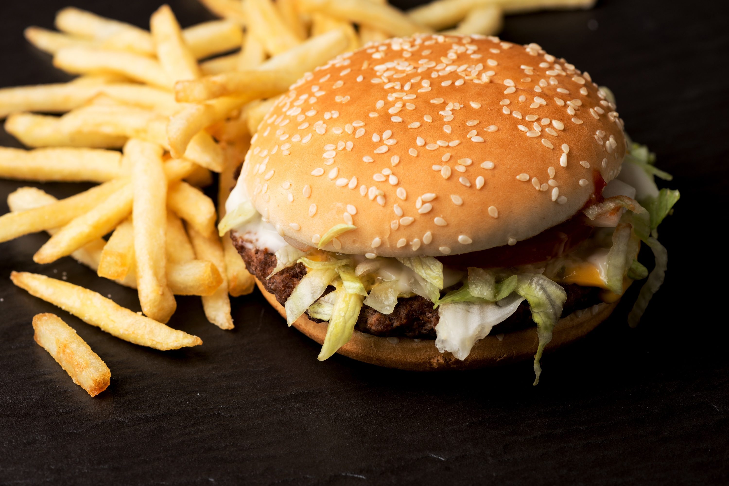 Popular fastfood: soft hamburger with fresh meat