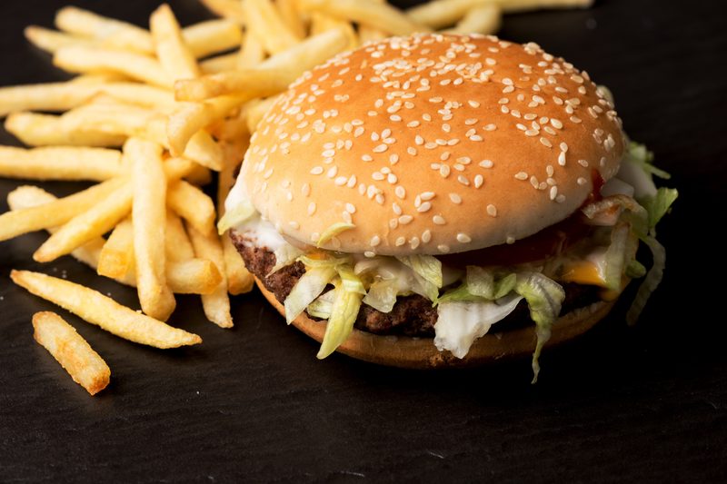 Popular fastfood: soft hamburger with fresh meat