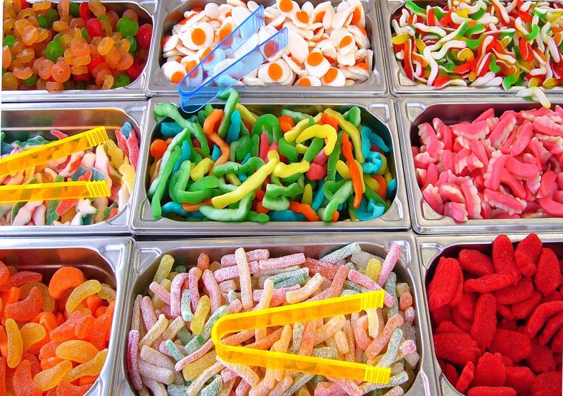 Containers of different gummy candy