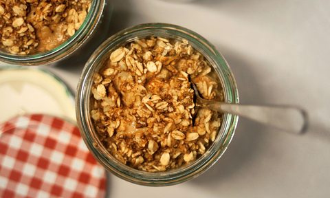 Overnight oats in a Mason jar