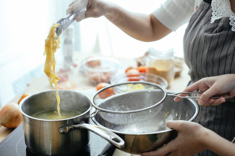 Pasta being drained