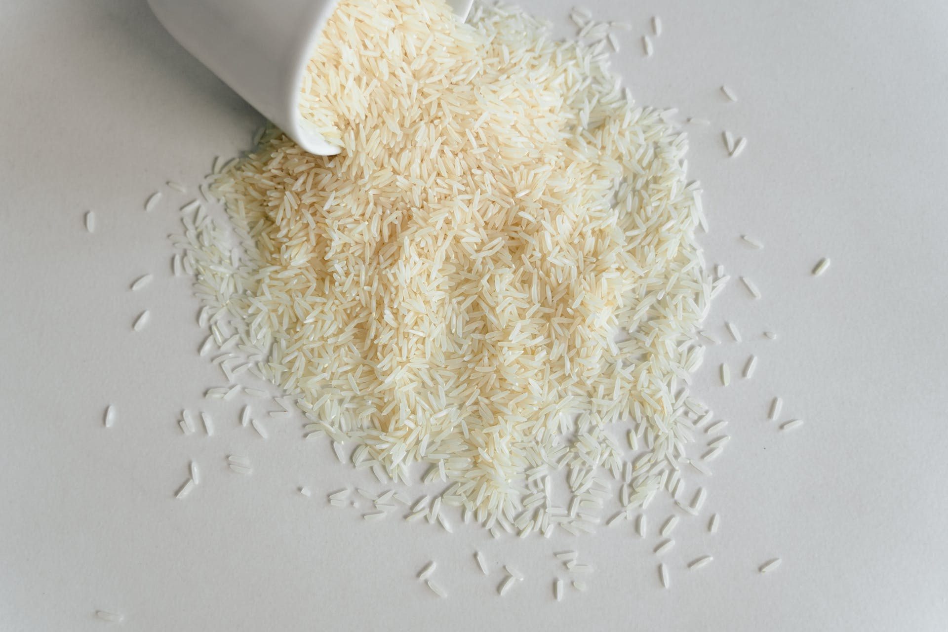 Uncooked rice spilled on a table