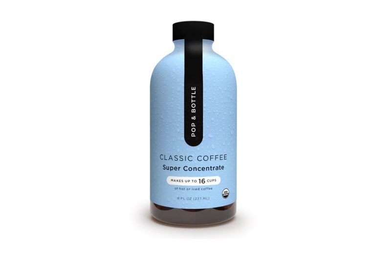 Bottle of Pop & Bottle's Classic Coffee Super Concentrate isolated on a white background.