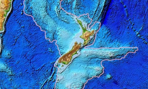 A topographical map of the continent Zealandia.