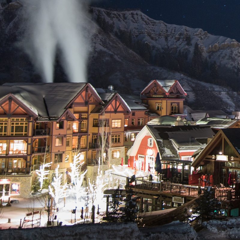 Ski lodge at night