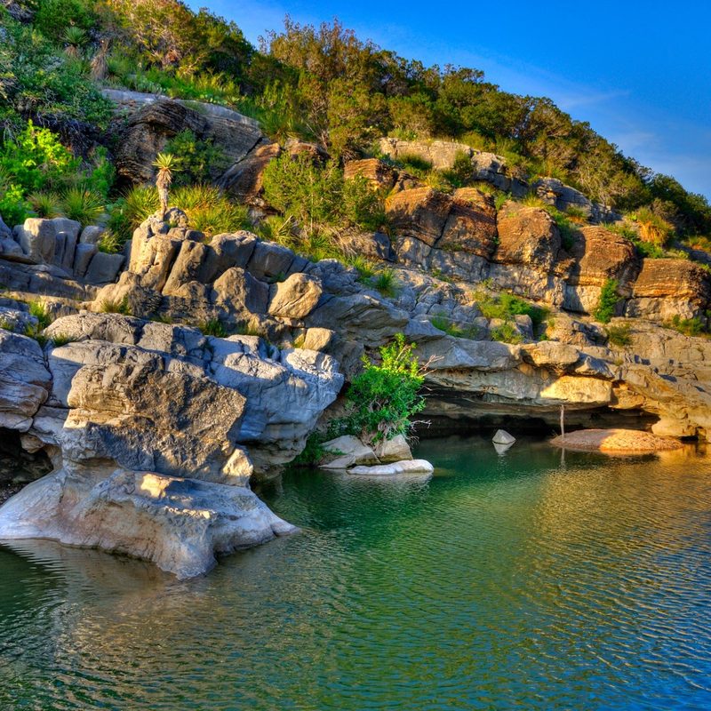 The coast line of Pedernales State Falls Park in Texas