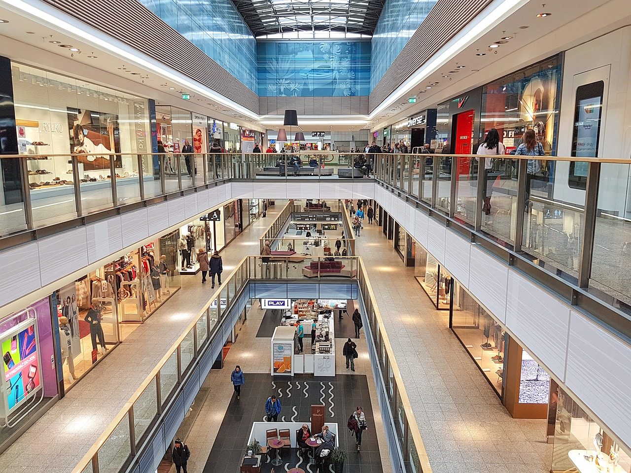 Airport terminal interior shopping area