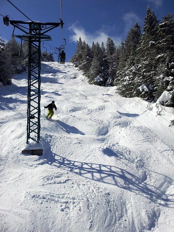 Man skiing below Mad River Glen's single chair