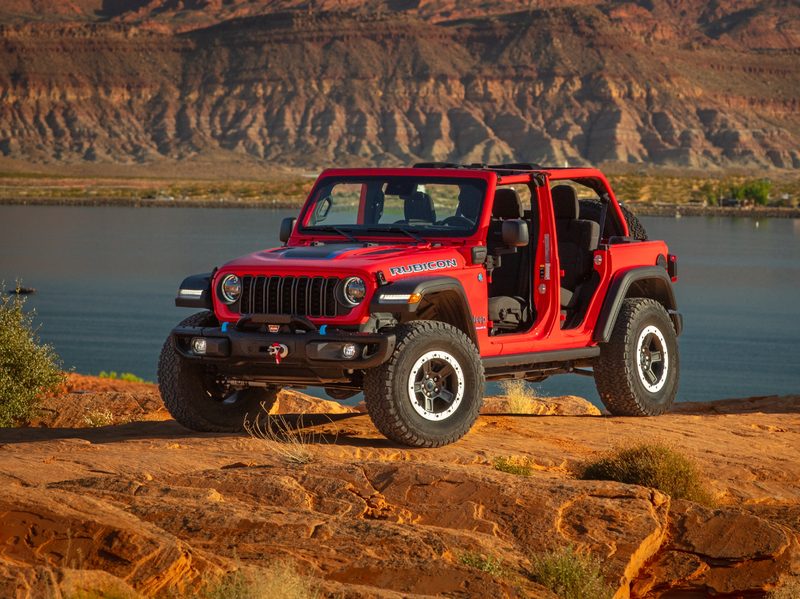 2024 Jeep Wrangler Rubicon 4xe on a rocky hill in Utah.