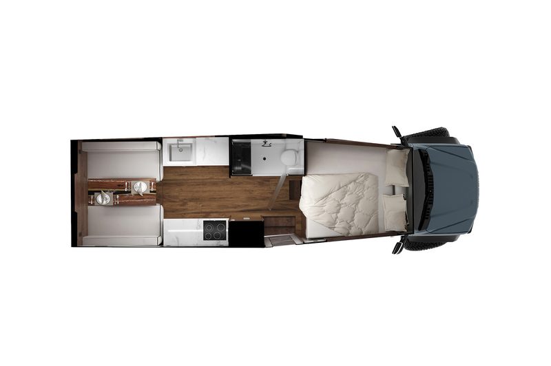 Floor plan of the 27North F550 Ascender truck camper.