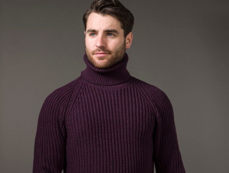 Man wearing Aran Fisherman's Merino Ribbed Turtleneck